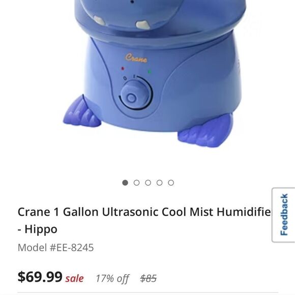 Crane Hippopotamus 1 gallon cool mist humidifier - Picture 5 of 5